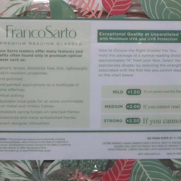 THREE (3) PACK FRANCO SARTO UNISEX PREMIUM READING GLASSES +1.50 UVA UVB PROTECT - Picture 4 of 5